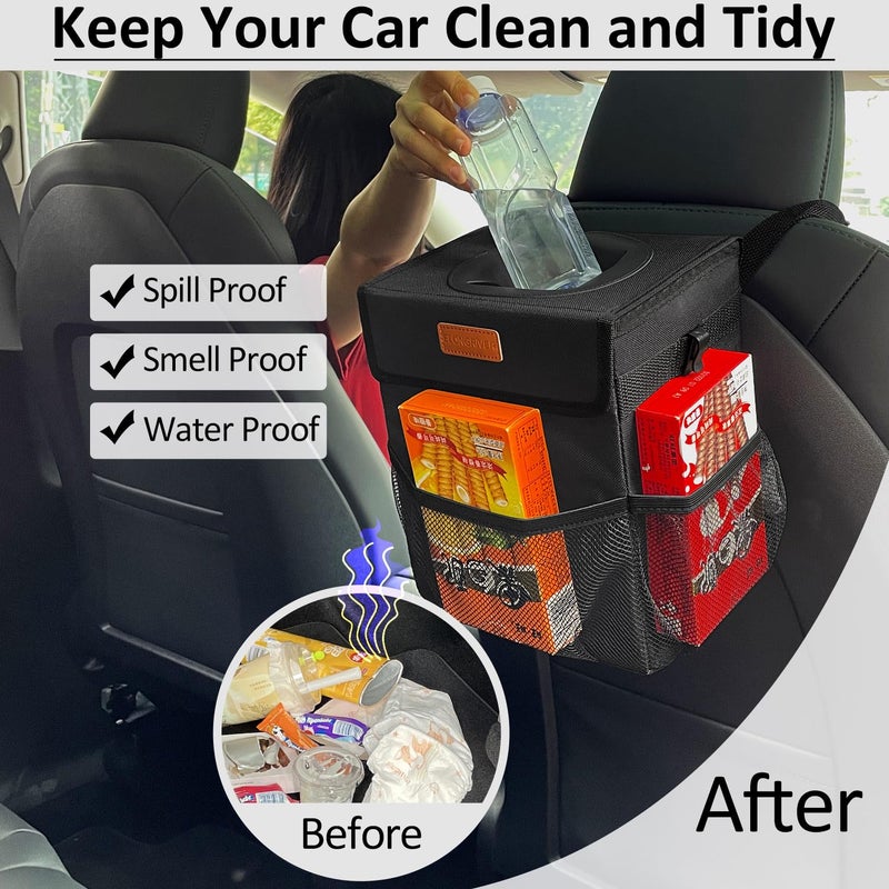 ELONGRIVER Car Trash Can Bin for Back Seat Leak Proof  Cute Car Trash Bag Hanging  Vehicle Trash Can for SUV Truck Van  Automotive Garbage Cans Front Seat Black - Image 2